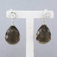Orecchini con quarzo fumé e diamanti taglio brillante fino a 0,20ct in oro 18k