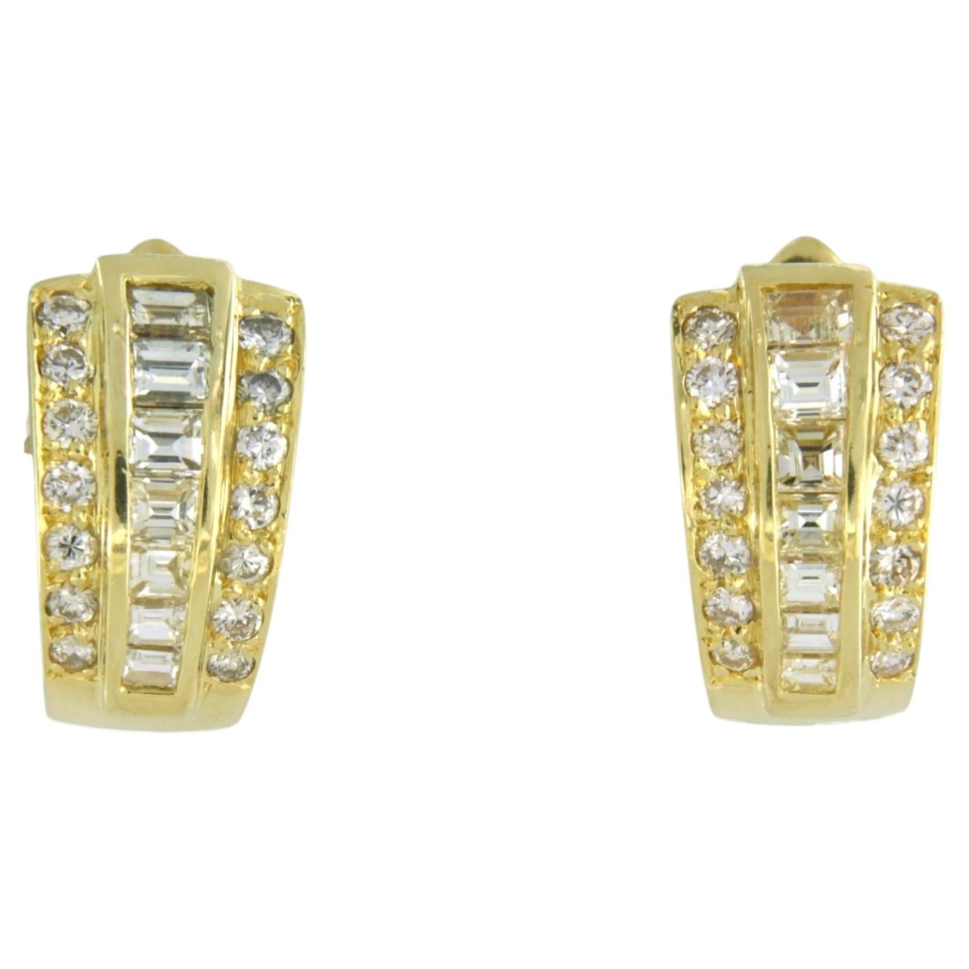 Earrings with square cut and brilliant cut diamonds up to 1.50ct 18k gold