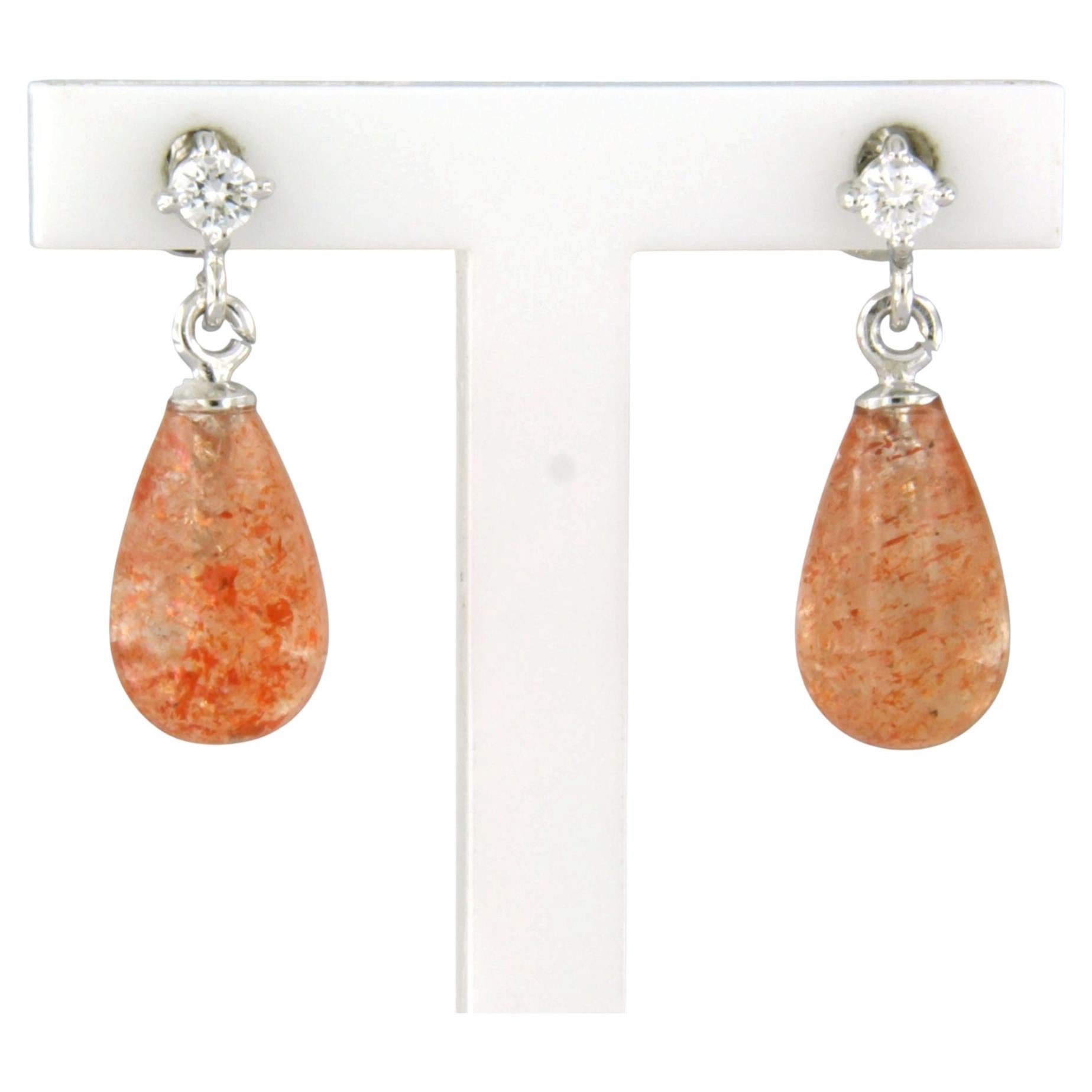 Earrings with sunstone and brilliant cut diamonds up to 0.09ct 18k gold 2.3 gram
