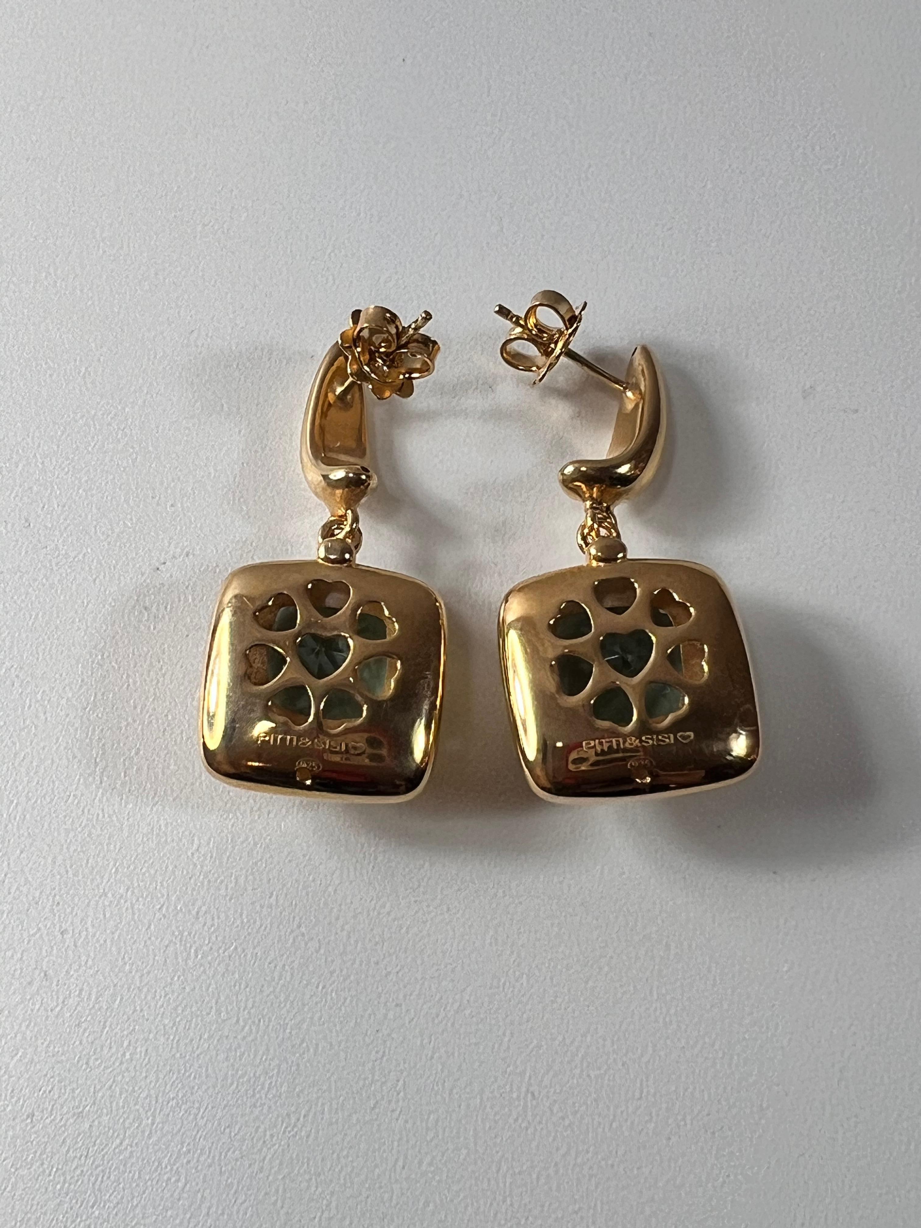  Earrings with three carré cut quartz stones in gold plated silver cognac finish In New Condition For Sale In Bilbao, ES