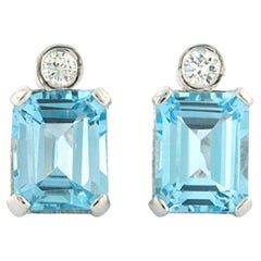 Boucles d'oreilles en or 14 carats avec topaze et diamants cit brillants jusqu'à 0,20 carat 3,8 grammes