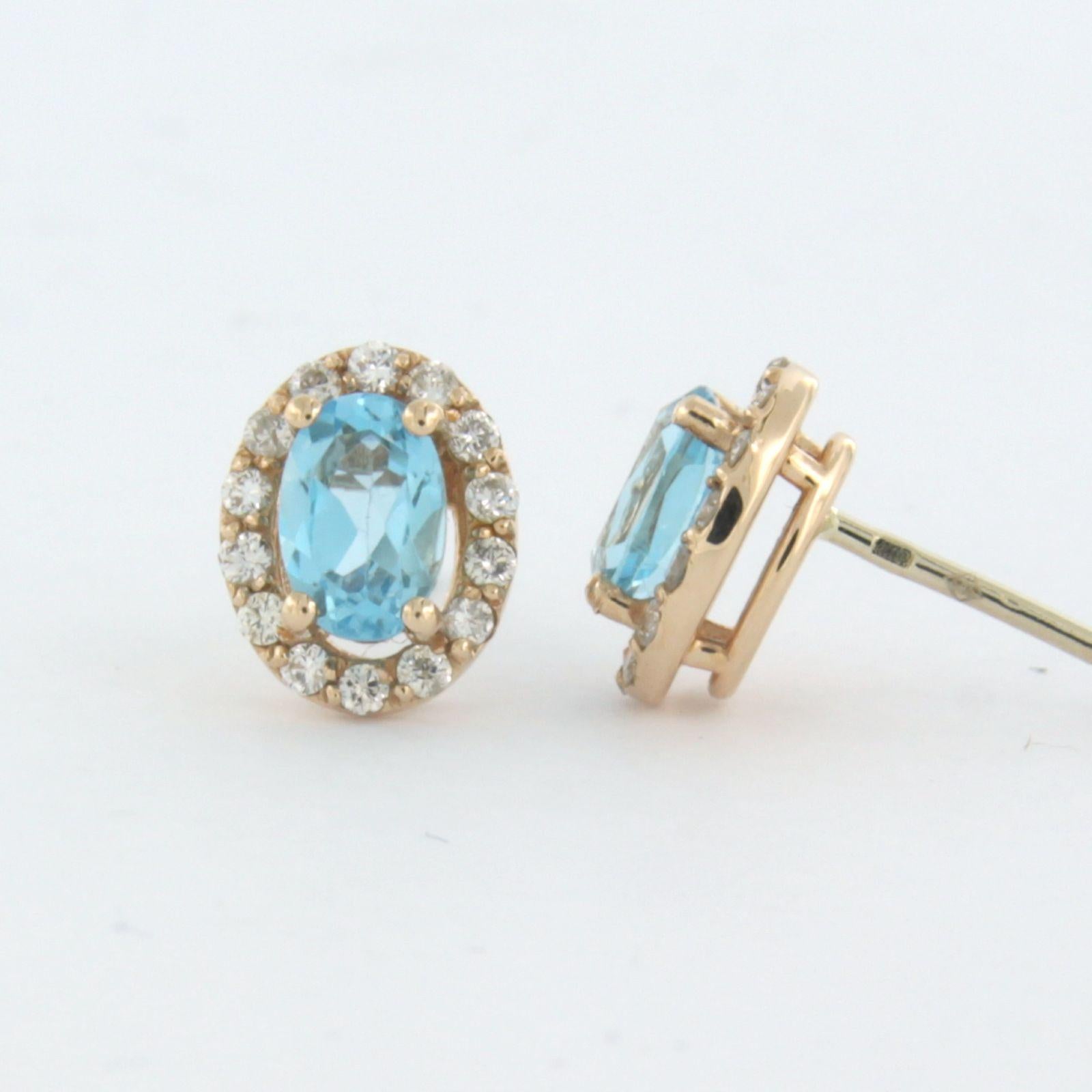 Modern Earrings with topaz and brilliant cut diamonds up to 0.26ct 14k pink gold For Sale