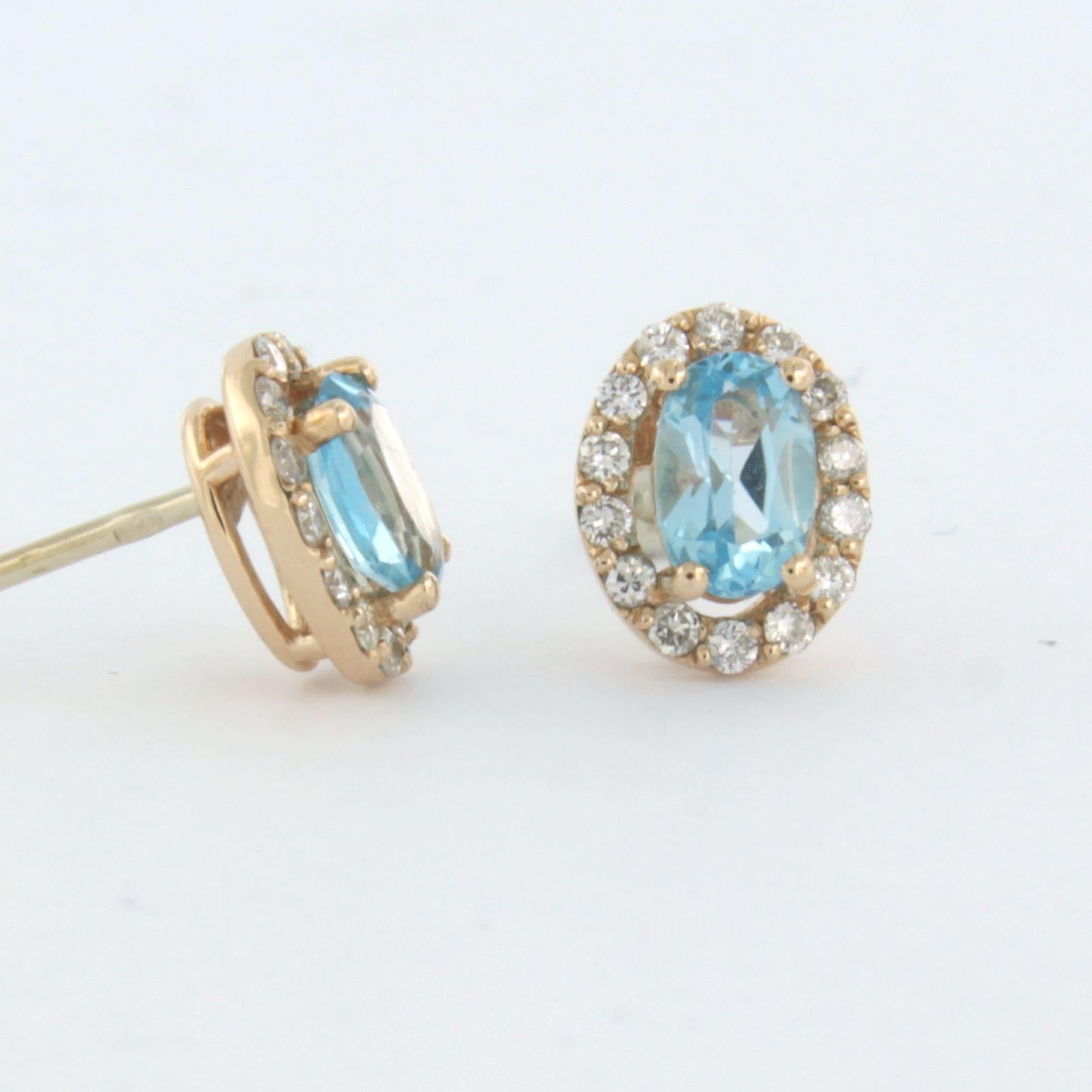 Brilliant Cut Earrings with topaz and brilliant cut diamonds up to 0.26ct 14k pink gold For Sale