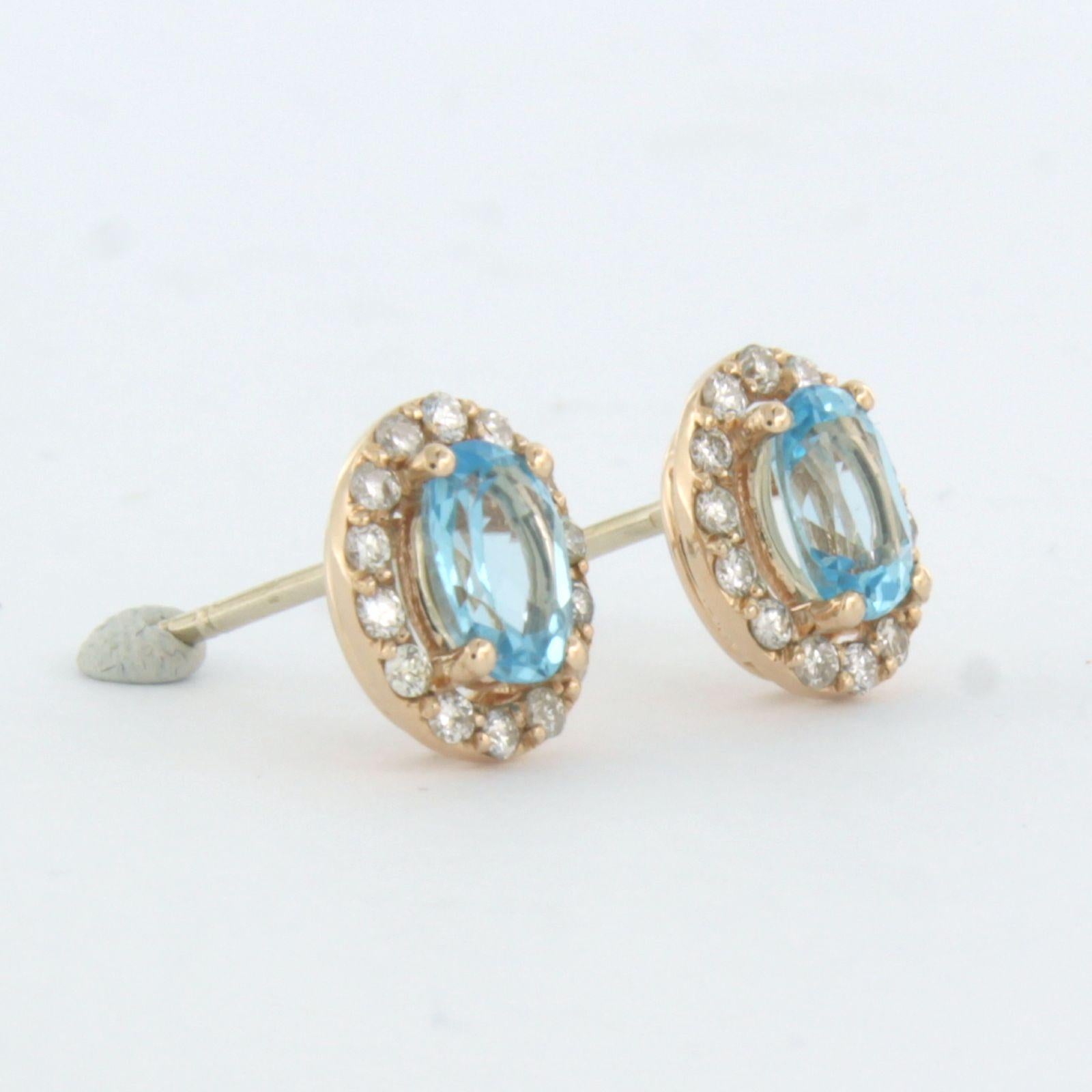 Earrings with topaz and brilliant cut diamonds up to 0.26ct 14k pink gold In New Condition For Sale In The Hague, ZH