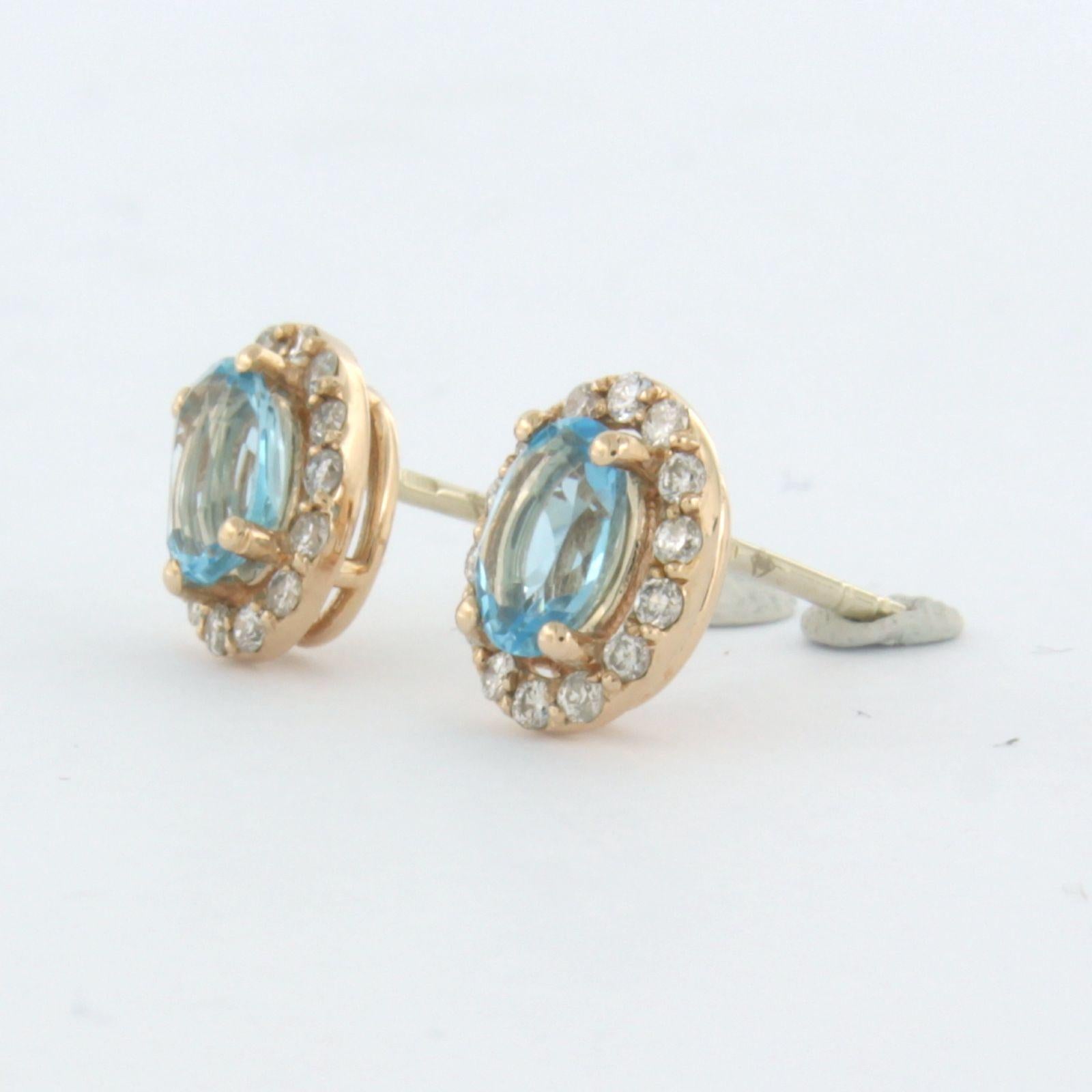 Women's Earrings with topaz and brilliant cut diamonds up to 0.26ct 14k pink gold For Sale