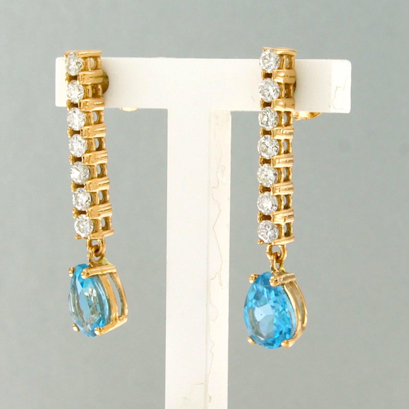 Earrings with topaz and brilliant cut diamonds up to 0.50ct 18k gold 3.3 grams en Nuevo estado para la venta en The Hague, ZH