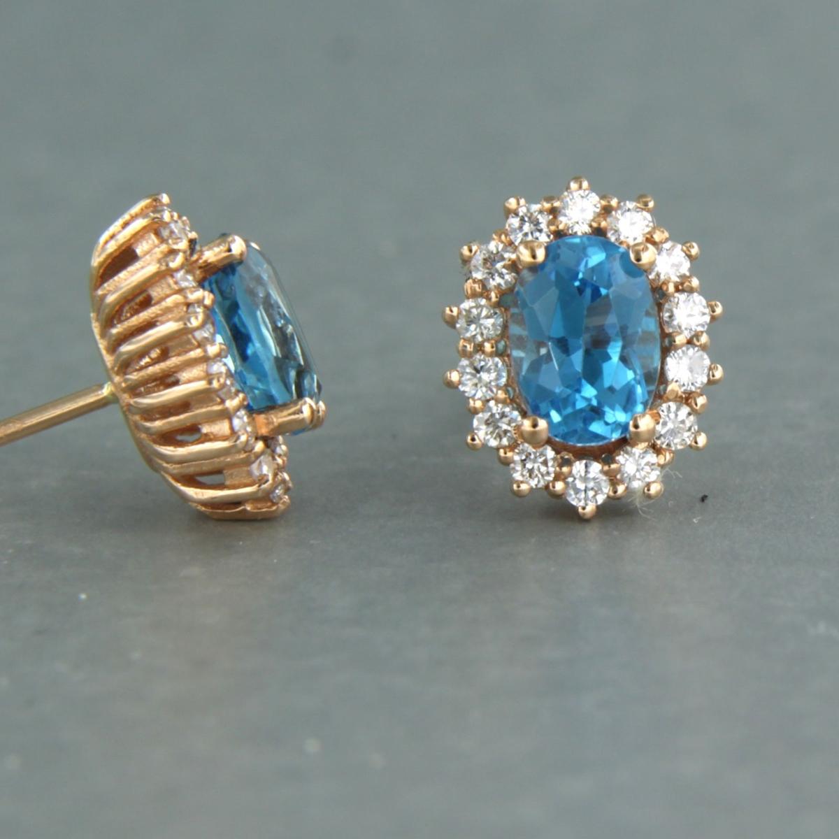 Boucles d'oreilles avec topaze et diamants taille brillant jusqu'à 0,52ct Or rose 18k Neuf - En vente à The Hague, ZH