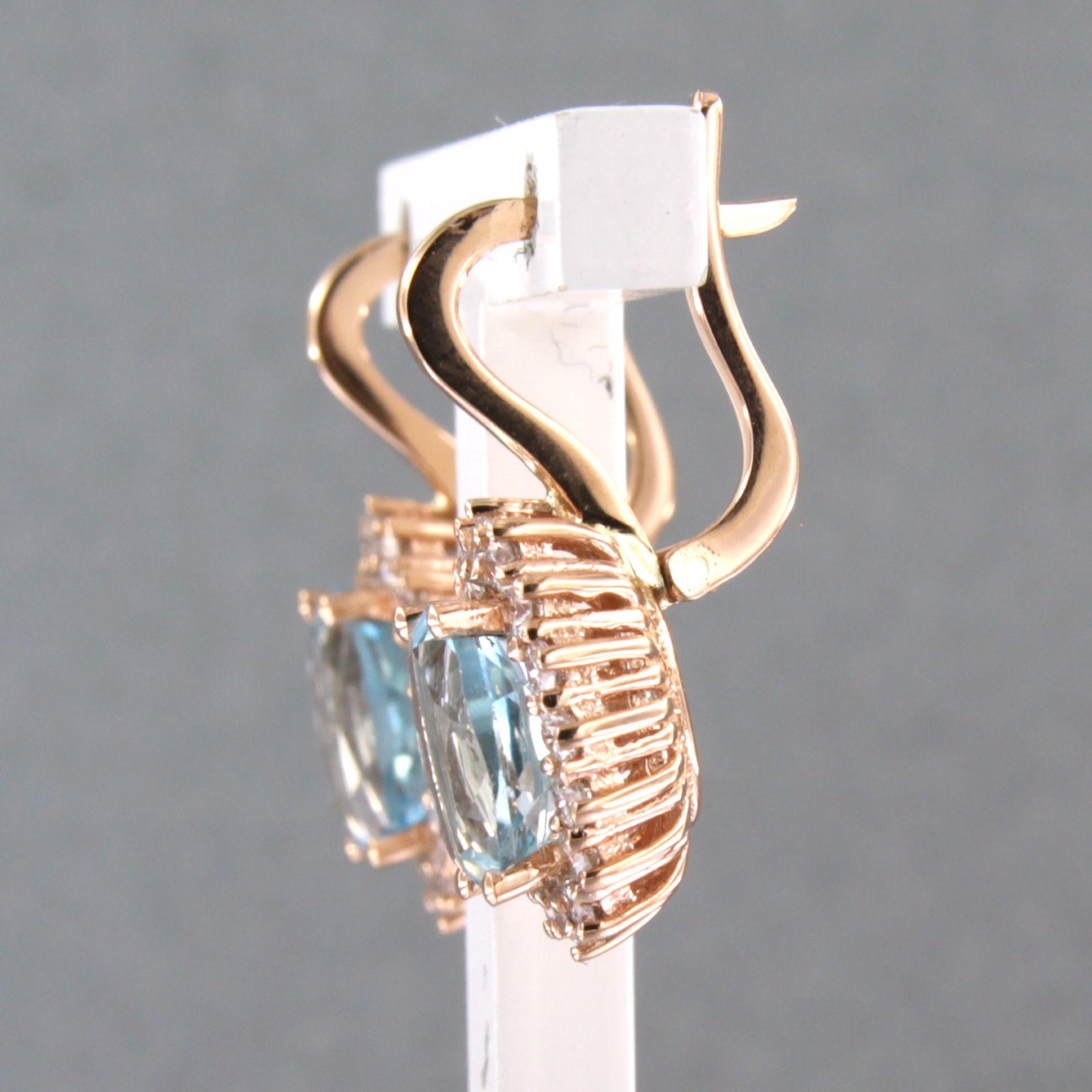 Taille brillant Boucles d'oreilles avec topaze et diamants taille brillant jusqu'à 0,60ct 5,5 grammes Or 18k en vente