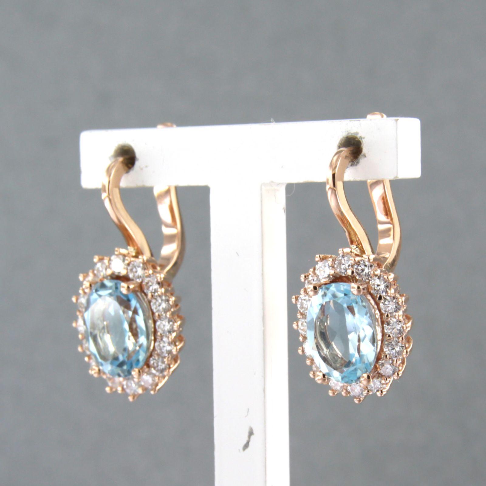 Boucles d'oreilles avec topaze et diamants taille brillant jusqu'à 0,60ct 5,5 grammes Or 18k Pour femmes en vente