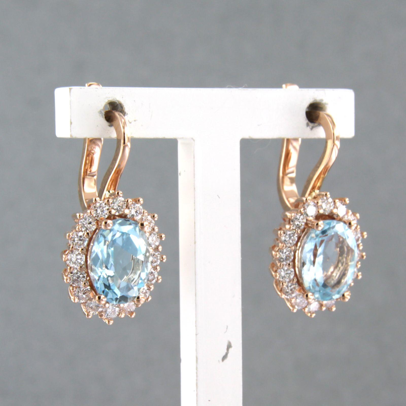 Boucles d'oreilles avec topaze et diamants taille brillant jusqu'à 0,60ct 5,5 grammes Or 18k en vente 1