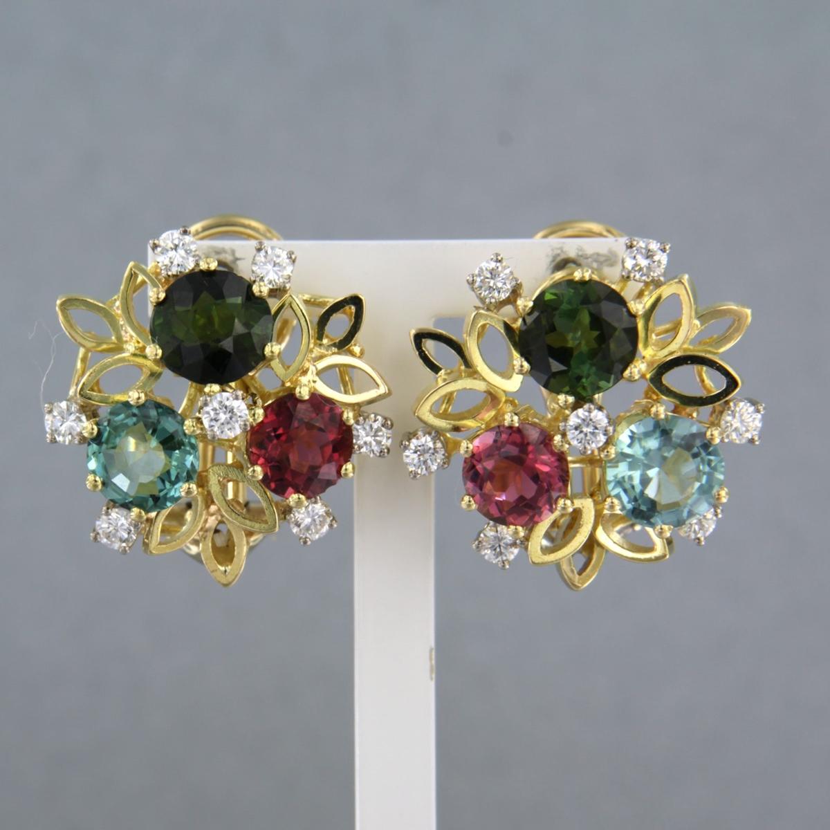 Ohrringe mit Topas, Turmalin und Diamanten im Brillantschliff bis zu 0,80 Karat 14k Gold im Zustand „Hervorragend“ im Angebot in The Hague, ZH