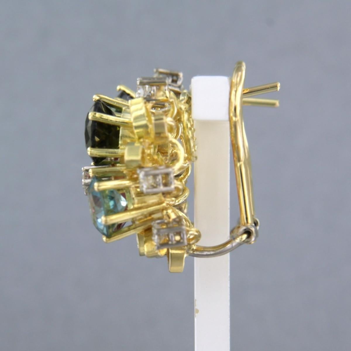 Earrings with topaz, tourmaline and brilliant cut diamonds up to 0.80ct 14k gold For Sale 1