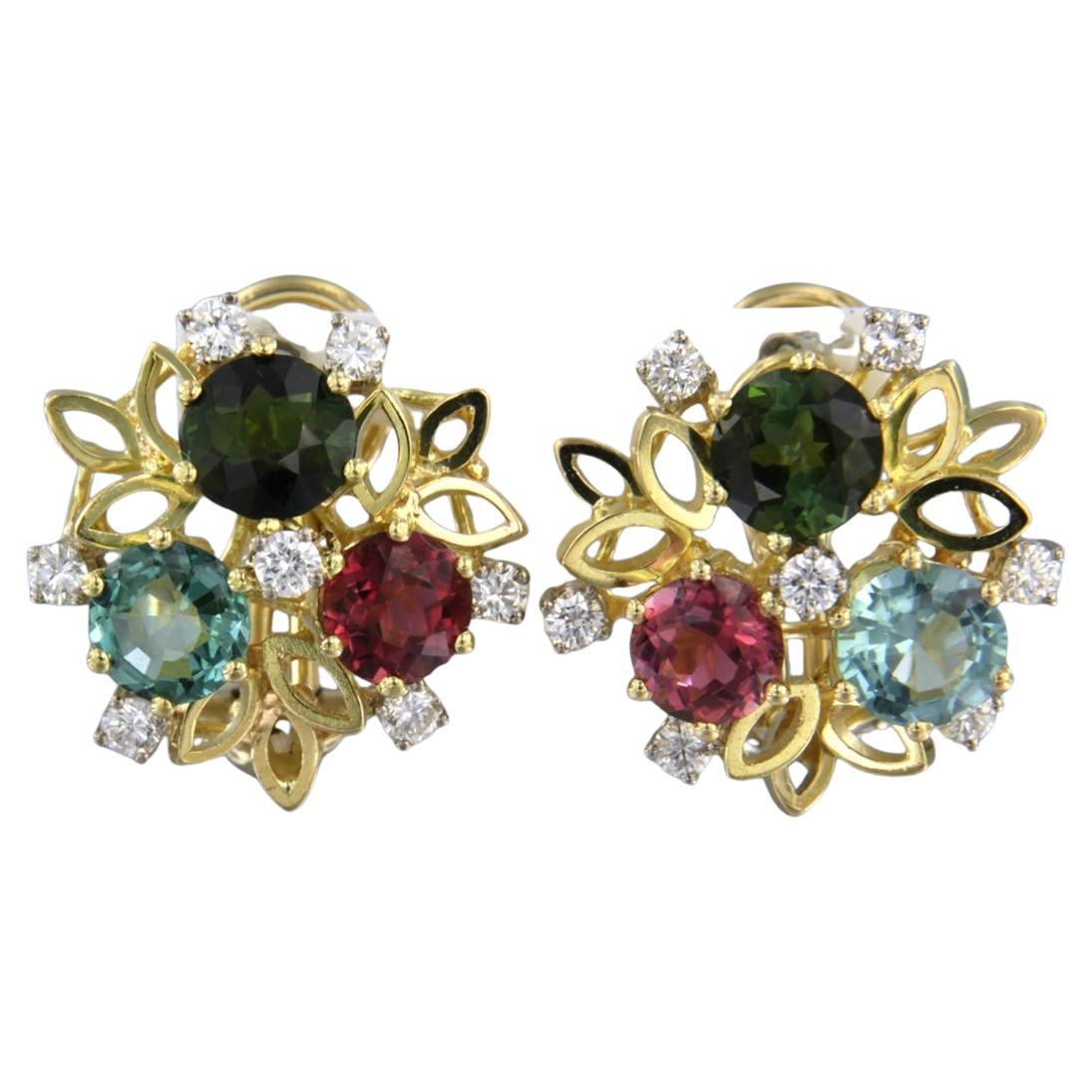 Earrings with topaz, tourmaline and brilliant cut diamonds up to 0.80ct 14k gold