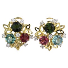 Ohrringe mit Topas, Turmalin und Diamanten im Brillantschliff bis zu 0,80 Karat 14k Gold