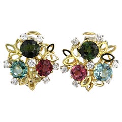 Orecchini con topazio, tormalina e diamanti taglio brillante fino a 0,80ct in oro 14k
