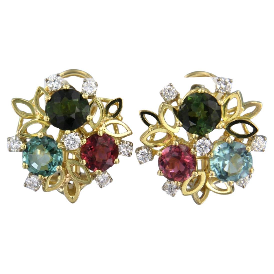 Earrings with topaz, tourmaline and brilliant cut diamonds up to 0.80ct 14k gold