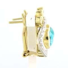 Earrings with turquoise and brilliant cut diamonds up to 0.20ct 18k gold