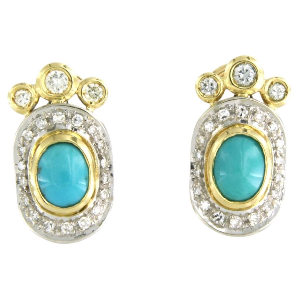 Earrings with turquoise and brilliant cut diamonds up to 0.20ct 18k gold