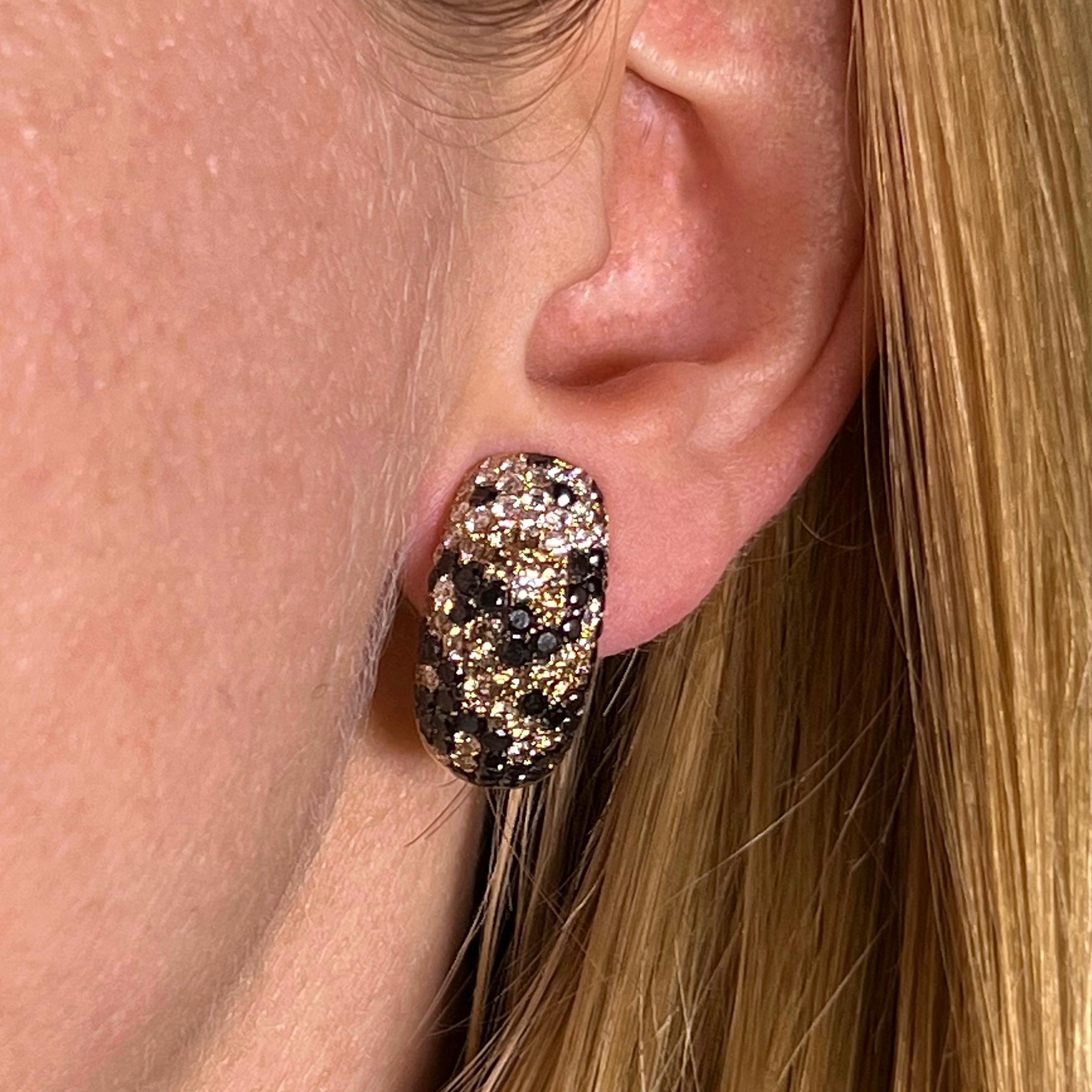 Earrings with White, Black and Champange Diamonds in 18 Karat Red Gold For Sale 4