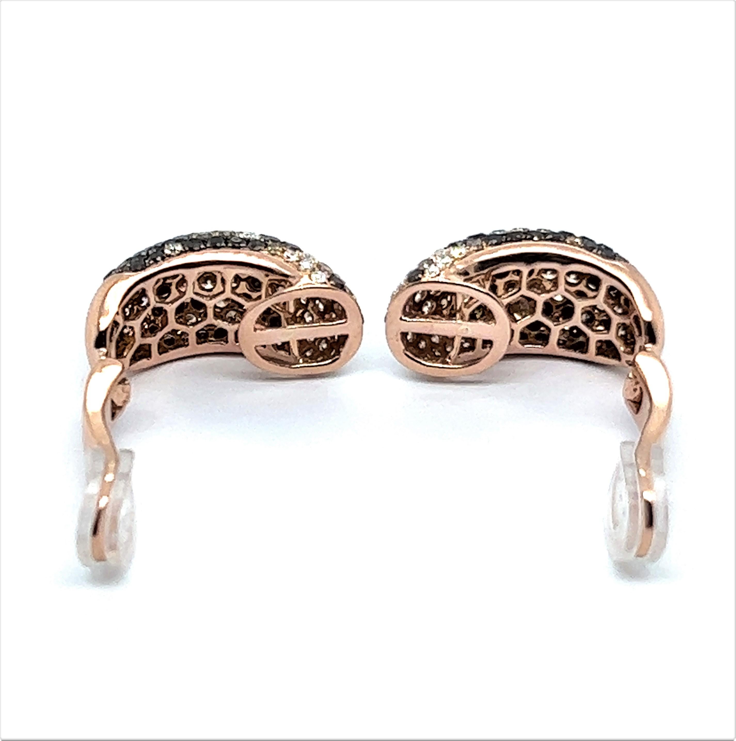 Earrings with White, Black and Champange Diamonds in 18 Karat Red Gold In Excellent Condition For Sale In Lucerne, CH