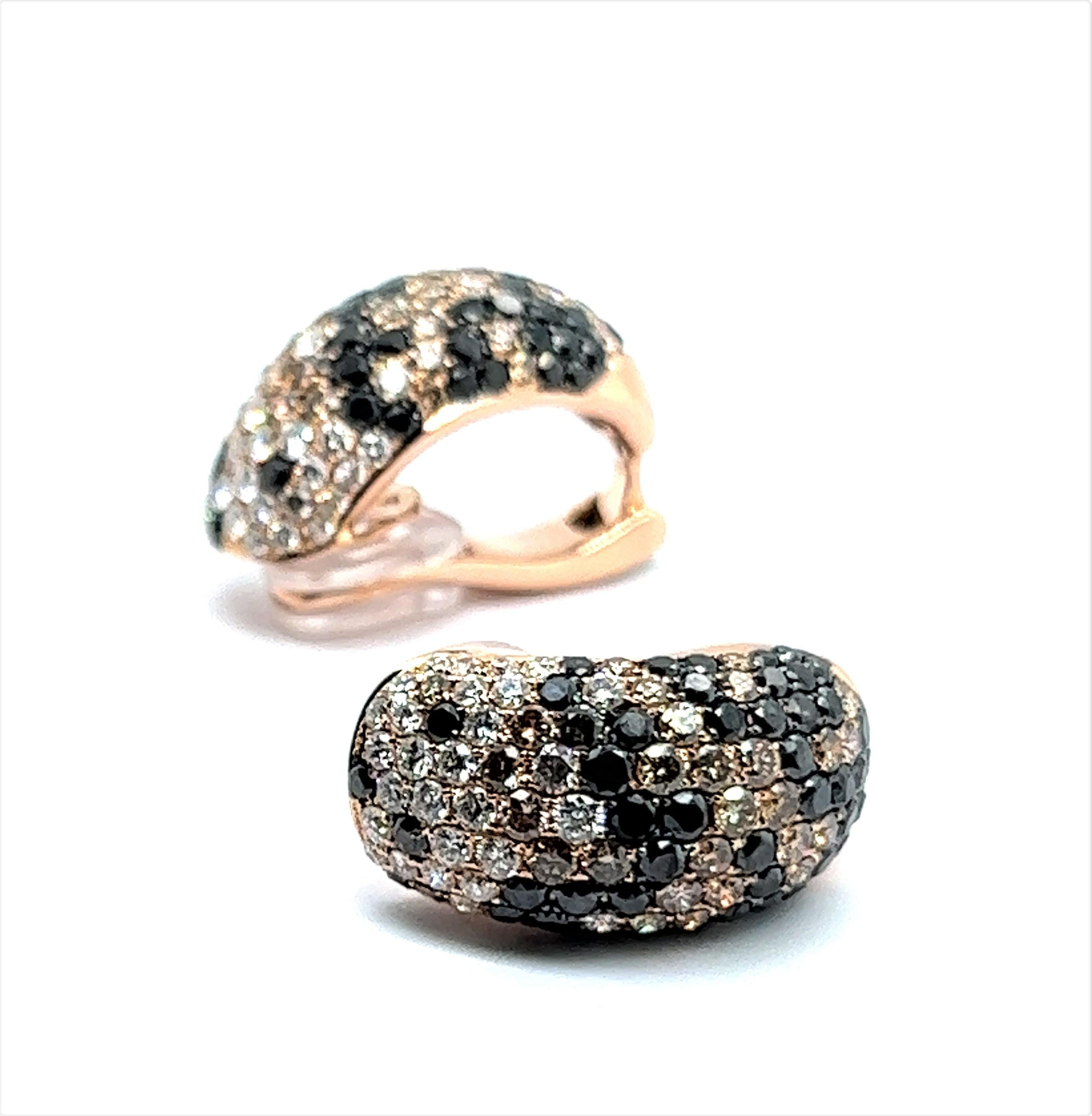 Earrings with White, Black and Champange Diamonds in 18 Karat Red Gold For Sale 2