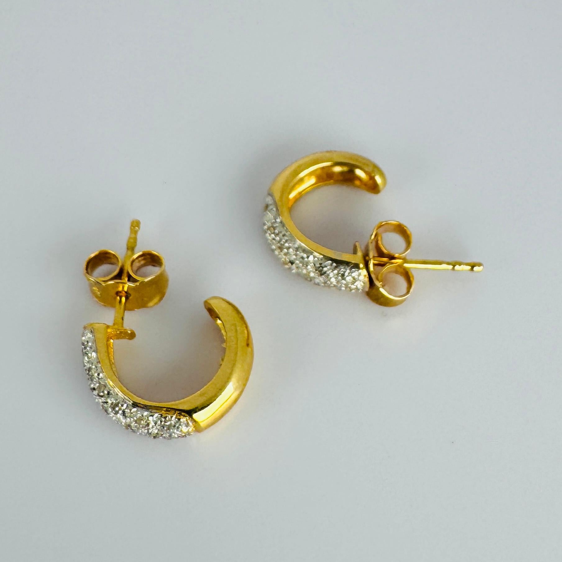 Earrings yellow gold 18 carat natural diamonds 0.20 carat single cut In Good Condition For Sale In Heemstede, NL