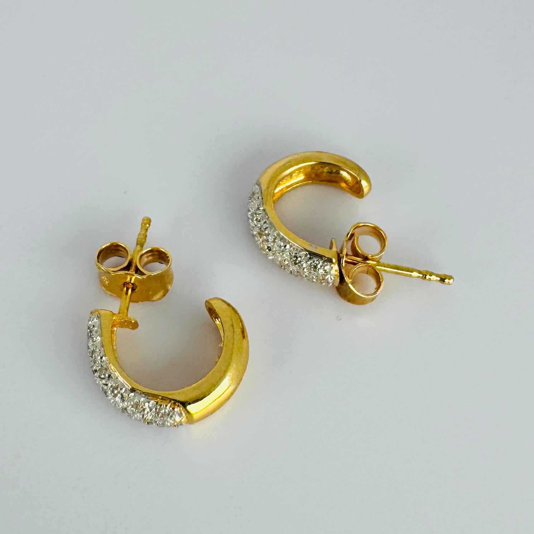 Women's Earrings yellow gold 18 carat natural diamonds 0.20 carat single cut For Sale