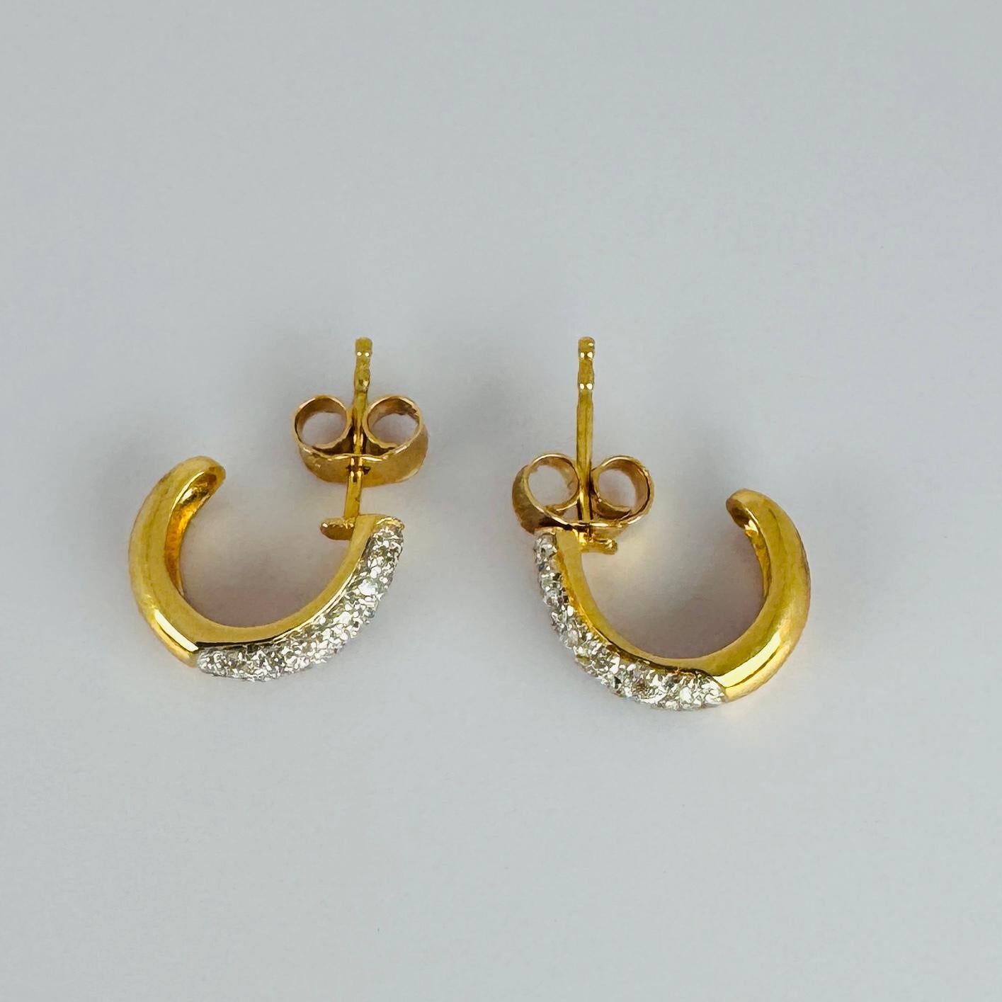 Earrings yellow gold 18 carat natural diamonds 0.20 carat single cut For Sale 4
