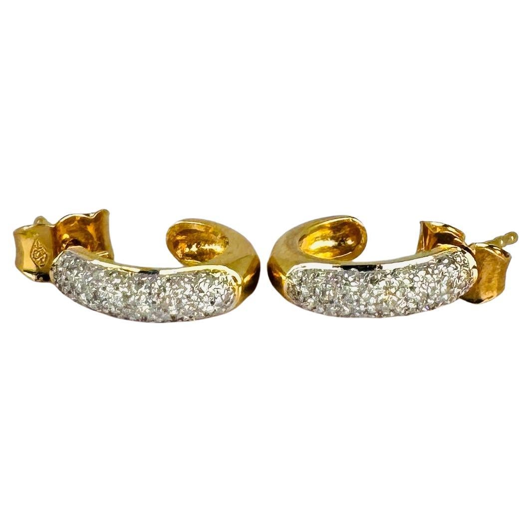 Earrings yellow gold 18 carat natural diamonds 0.20 carat single cut For Sale