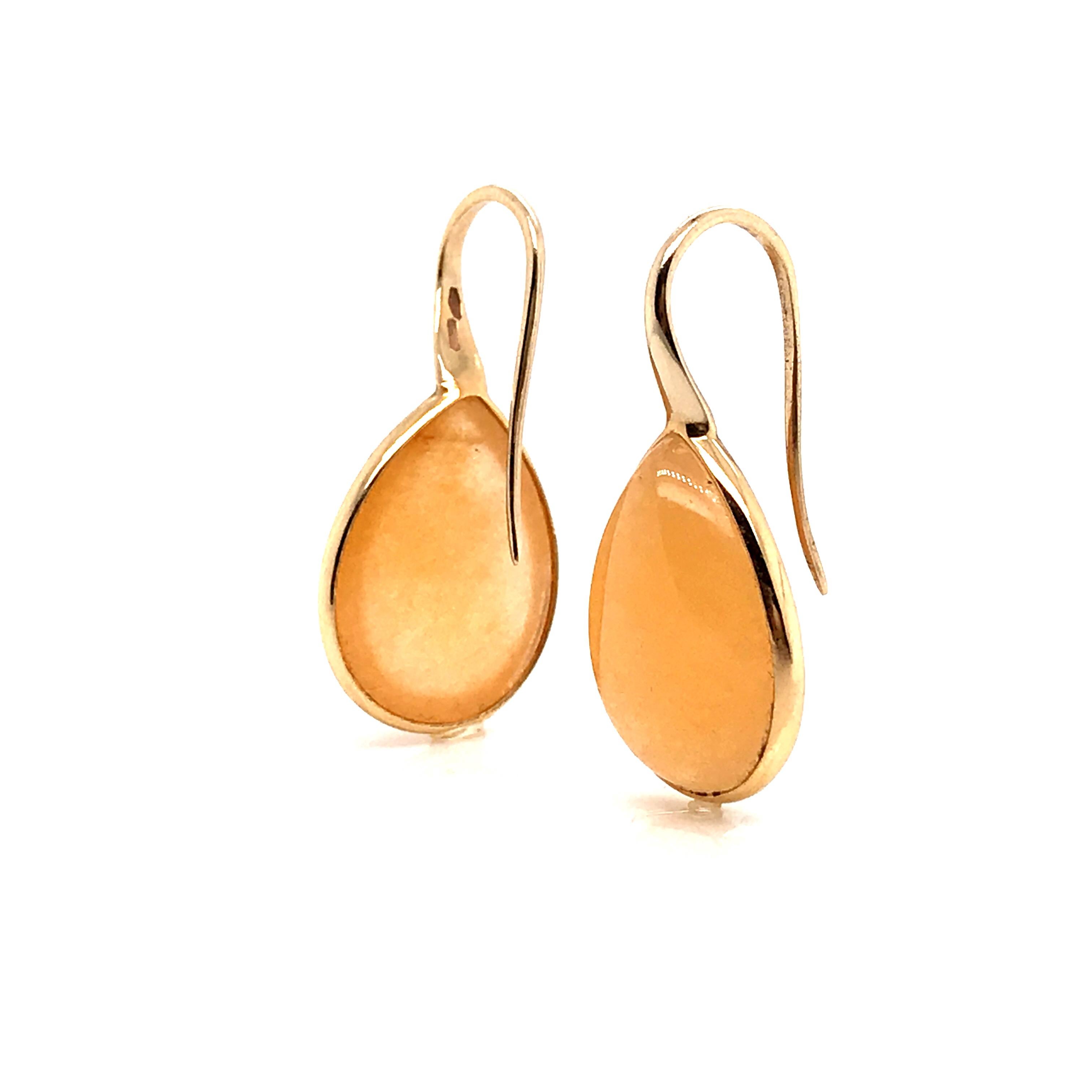 Cabochon Earrings Yellow Jade with Pink Gold 18 Carats For Sale