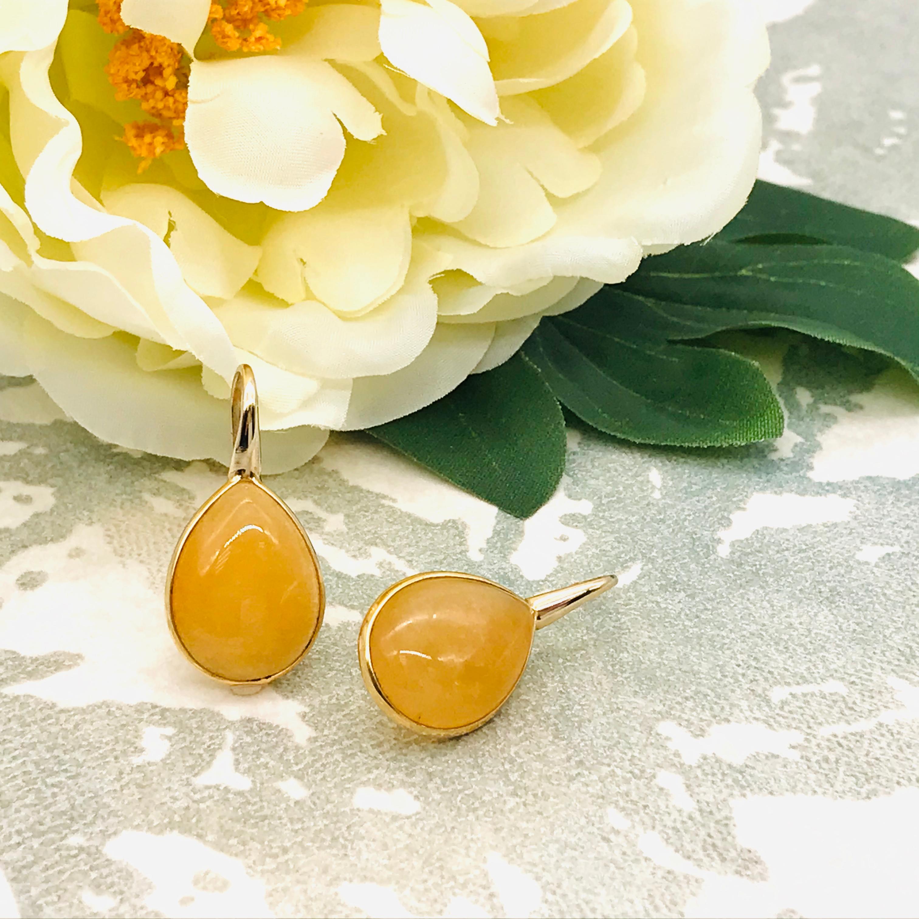 Earrings Yellow Jade with Pink Gold 18 Carats For Sale 1
