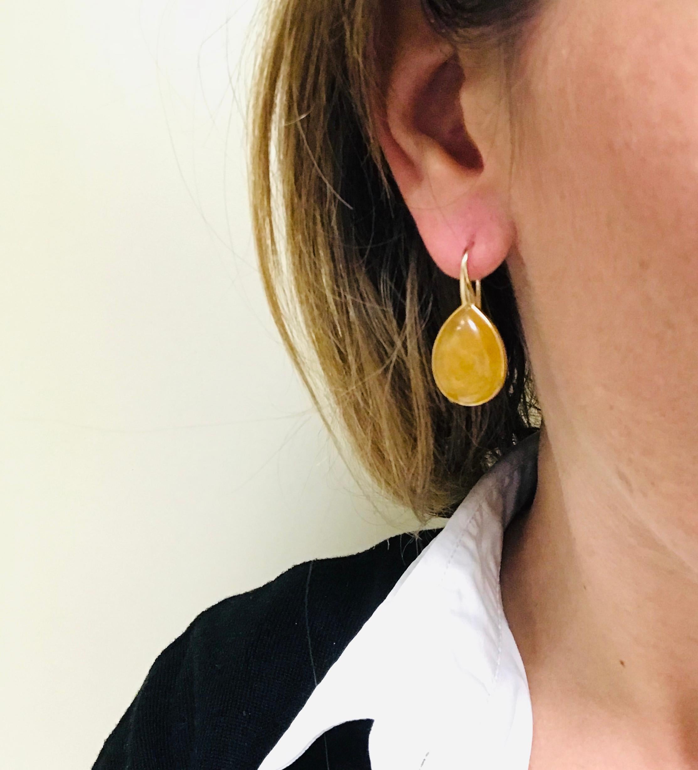 Earrings Yellow Jade with Pink Gold 18 Carats For Sale 2