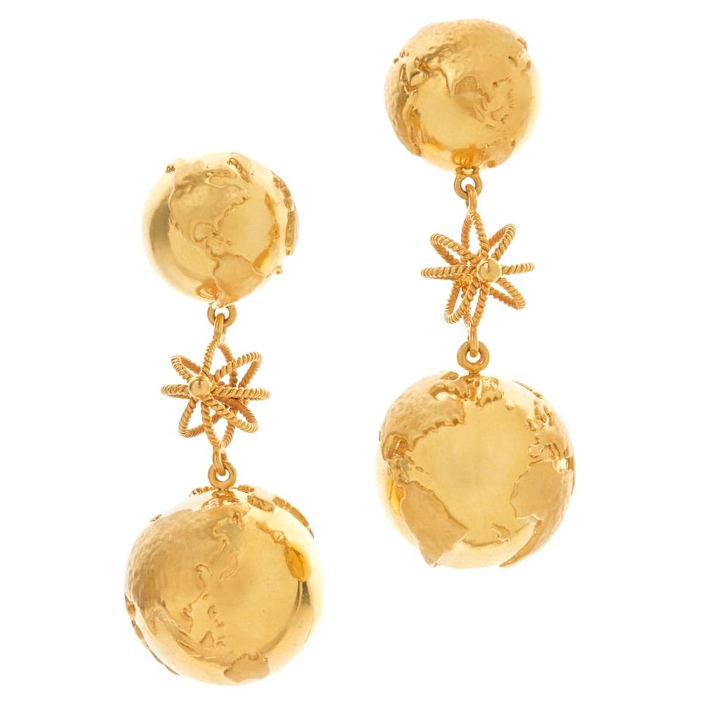 Earth 18 Karat Yellow Gold Drop Earrings For Sale