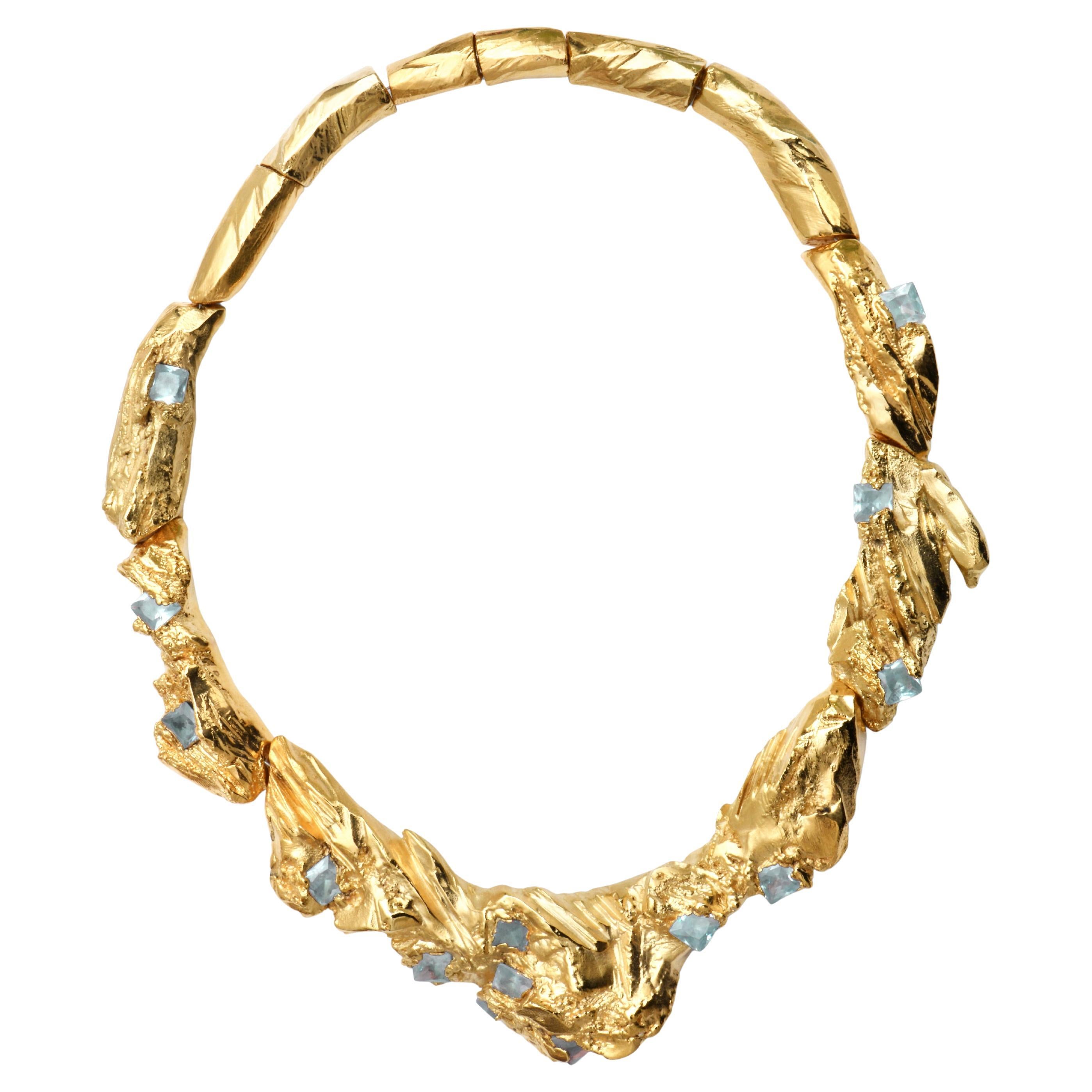 Earth 2 Necklace in 18K Gold-Plated Bronze 
Crystal Stone by Marion Fillancq For Sale