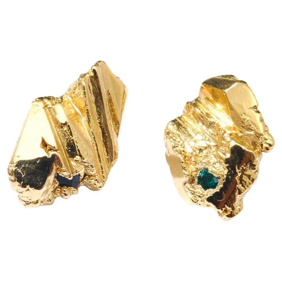 Earth 2 Pair Of Earrings in Silver Plate 
Crystal Stone by Marion Fillancq For Sale