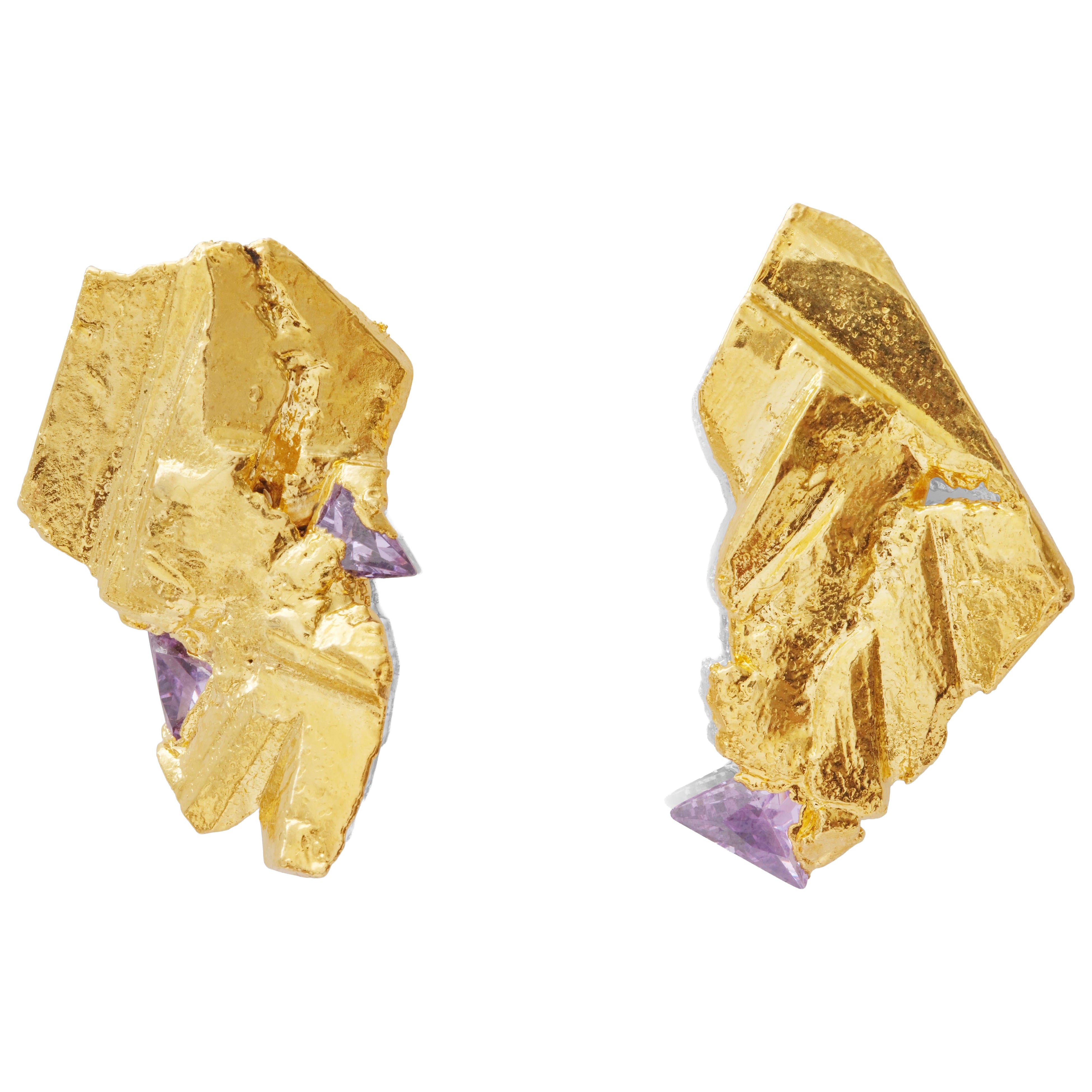 Earth 7 Pair Of Earrings in 24K Gold Plate 
Stone by Marion Fillancq
