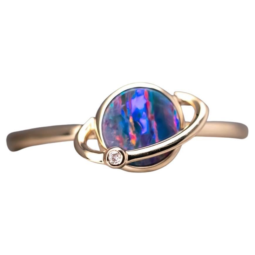 Australischer Opal Doublette Anhänger, 14K Gelbgold, Tropfen