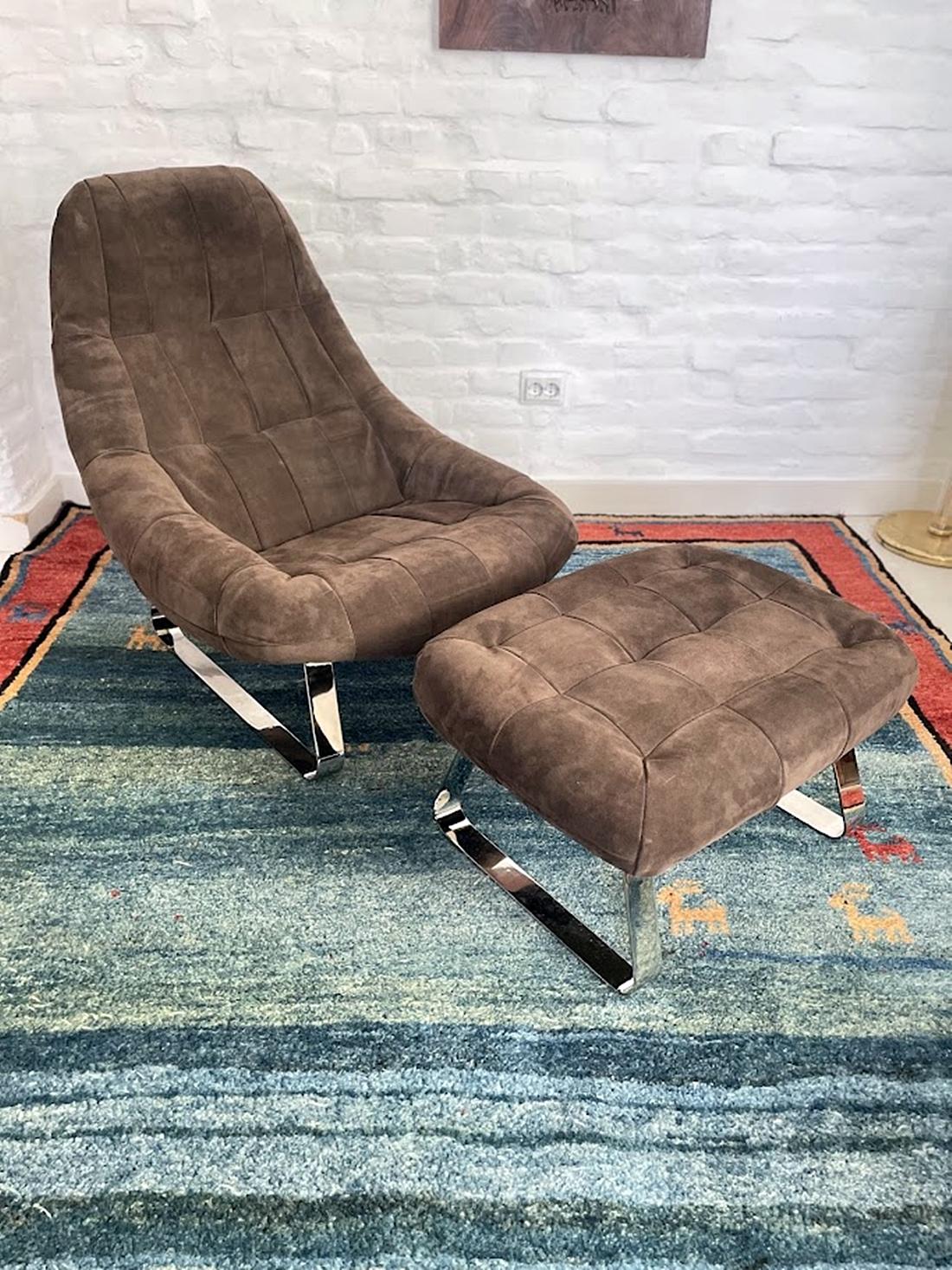 Mid-Century moderno Percival Lafer Suede Earth Lounge Chair e Ottoman 1970s Brasile in vendita