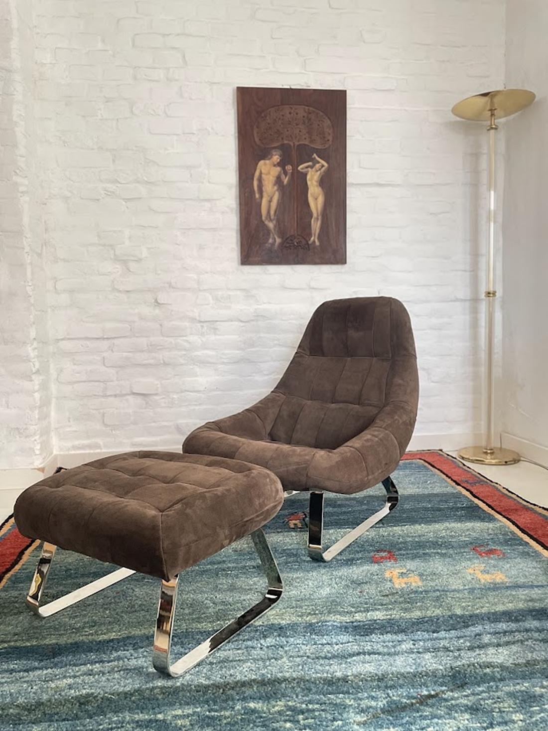 Brasiliano Percival Lafer Suede Earth Lounge Chair e Ottoman 1970s Brasile in vendita