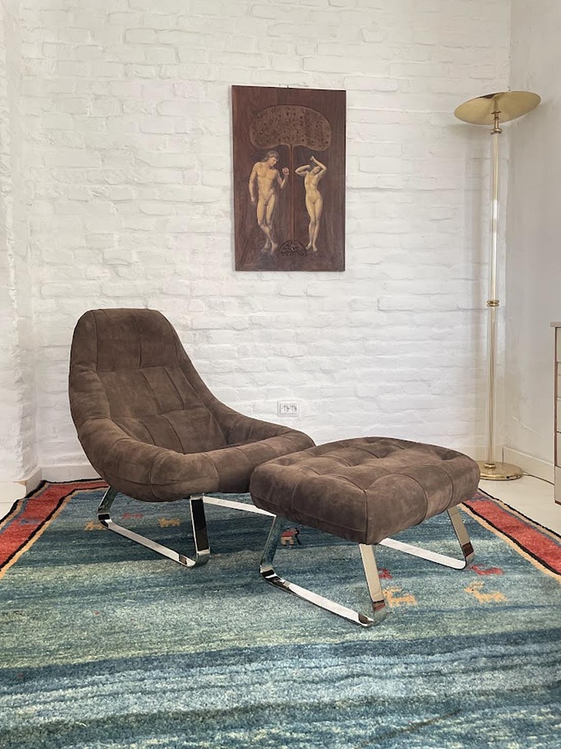 Percival Lafer Suede Earth Lounge Chair e Ottoman 1970s Brasile In condizioni buone in vendita a Debrecen, HU