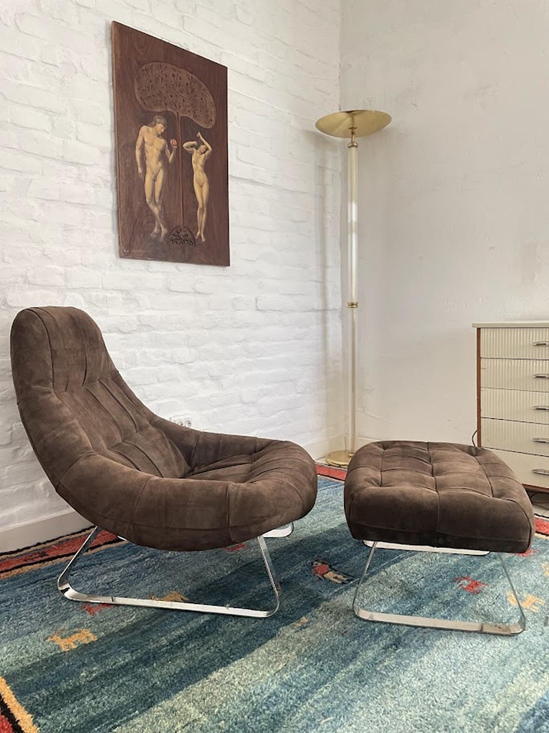 Fine XX secolo Percival Lafer Suede Earth Lounge Chair e Ottoman 1970s Brasile in vendita