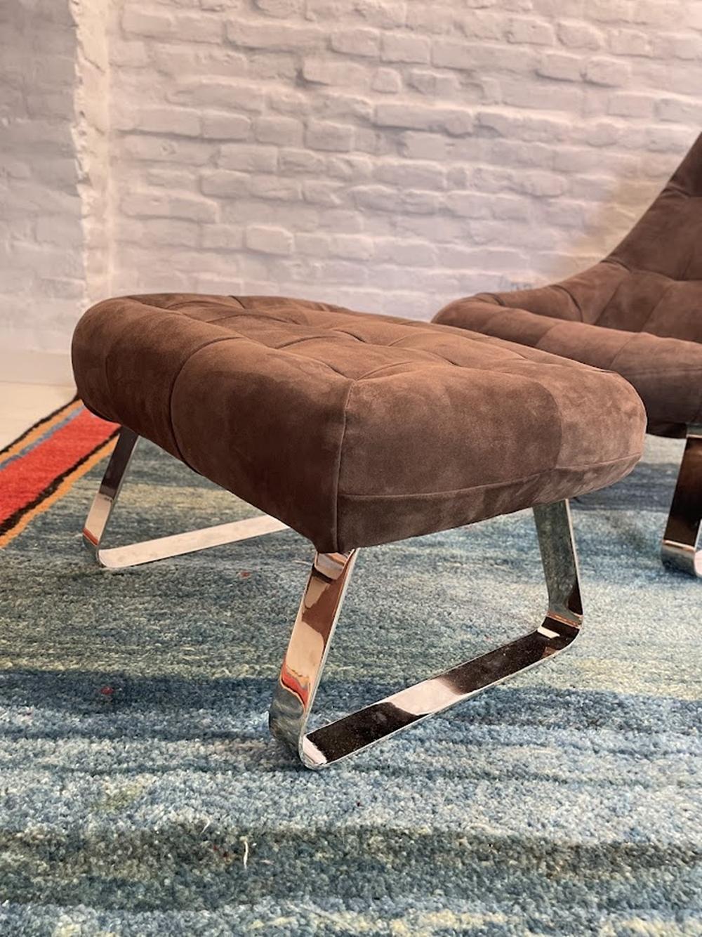 Percival Lafer Suede Earth Lounge Chair e Ottoman 1970s Brasile in vendita 2