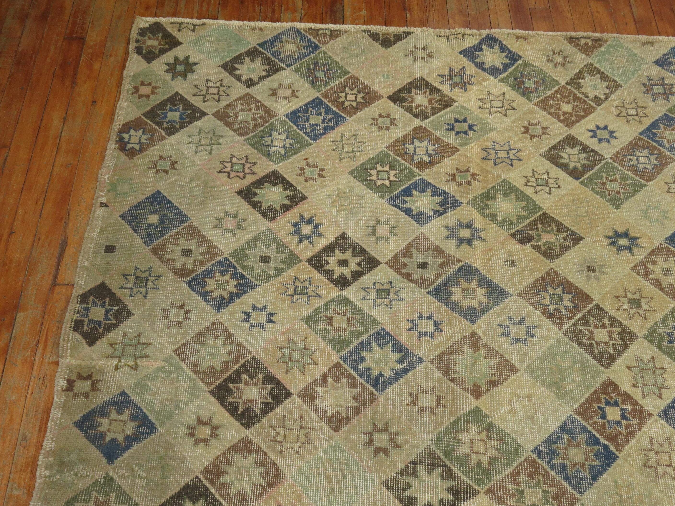 Hand-Knotted Earth Color Turkish Deco Rug For Sale