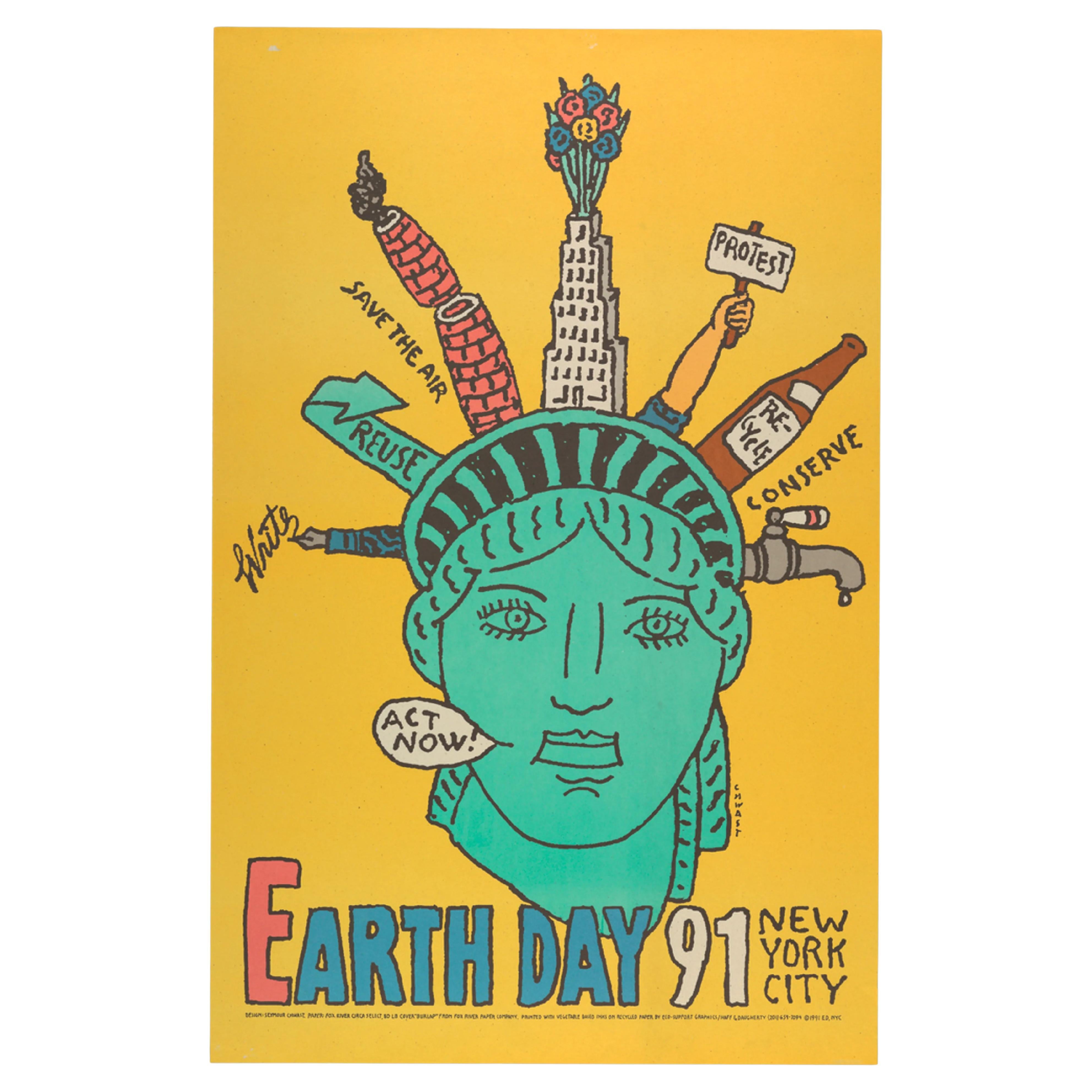 Affiche Pop Art vintage du jour de la Terre à New York, 1991 par Seymour Chwast en vente