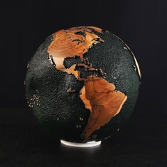Earth Deep Black Teak Globe Sculpture