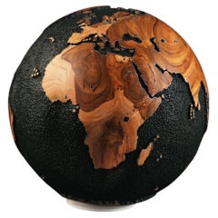 Earth Deep Black Teak Globe Sculpture