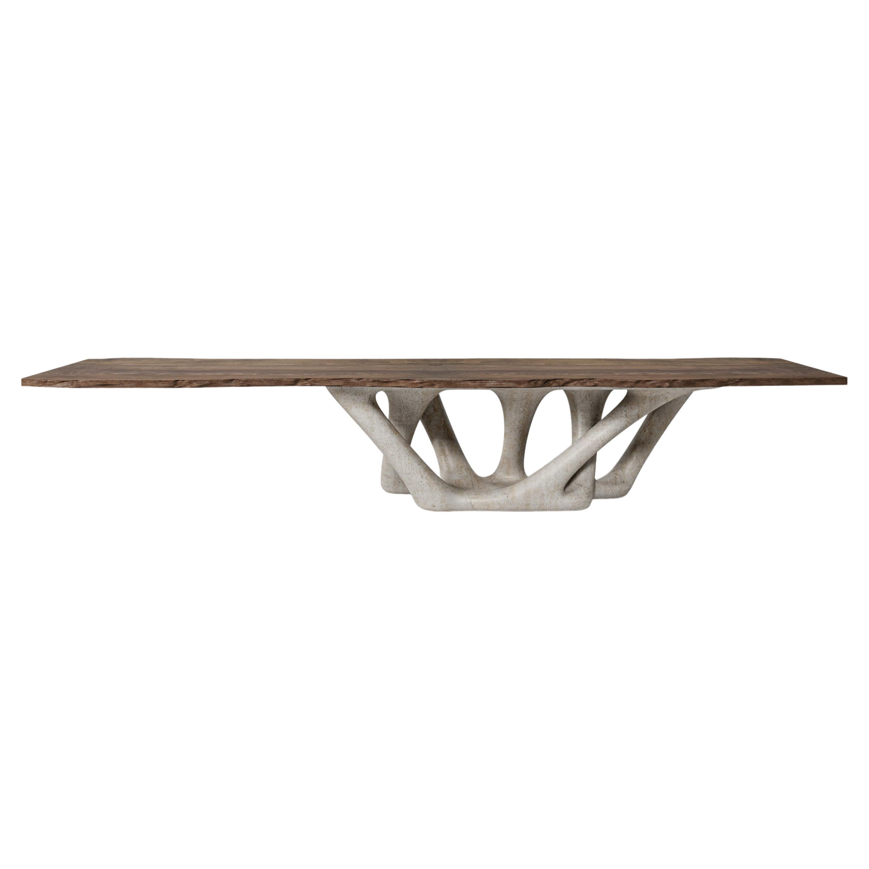 "Earth Dining Table" in Wood with Travertine by Mehmet Orel For Sale
