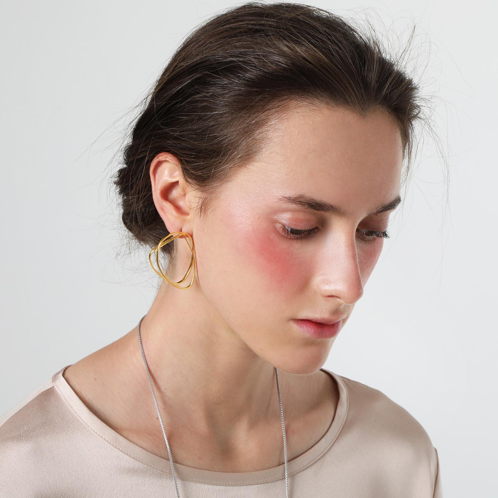 Contemporary Earth Earrings  Silver 925 Gold Vermeil 22K For Sale
