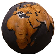 Earth Globe Black and Teak N°1 Sculpture 