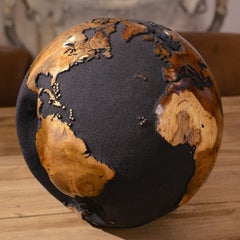 Earth Globe Black and Teak N°2 Sculpture